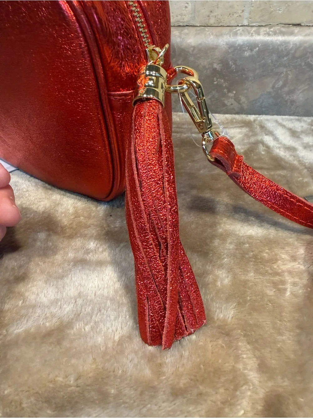 Marlon Made In Italy Red Metallic Crossbody Bag